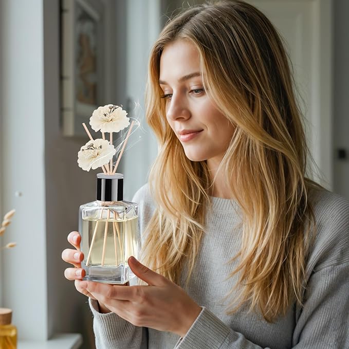 JUYRLE Reed Diffuser Making Kit- DIY Flower Reed Diffuser Set for Home with Essential Oil, Sticks, Glass Bottle, Air Fresheners for Home Office Bathroom Shelf Aromatherapy Decor Gifts for Women & Men