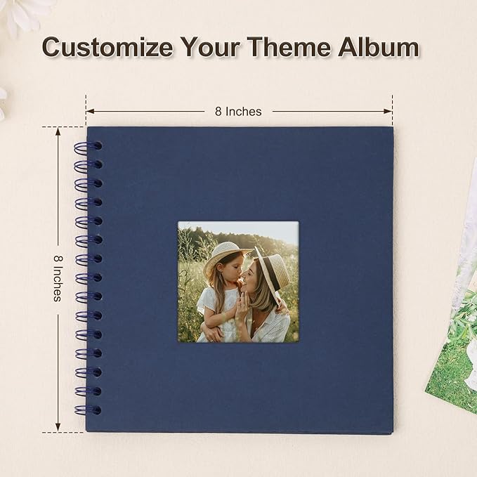 Scrapbook Album 8x8 Inches Photo Album Hardcover Kraft with Window Scrap Book Blank Memory Book for Baby Wedding Guest Book Couples Graduation Travel DIY Anniversary, 40 Pages Blue