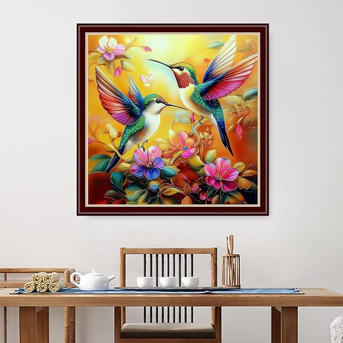 Dimensean Stamped Cross Stitch Kits Full Range of Embroidery Patterns Starter Kits for Beginners Adult DIY Cross Stitches Needlepoint Kits 11CT-Hummingbirds Collect Honey 18x18 inch