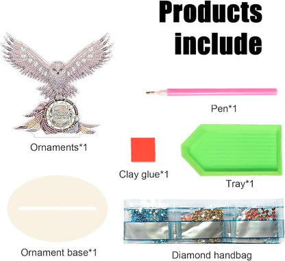 Tontut DIY Diamond Art Painting kit Ornament, Domineering White owl Handmade Three-Dimensional Ornaments, The Perfect Combination of Decoration and Art,Excellent Choice for Home Decoration Gifts