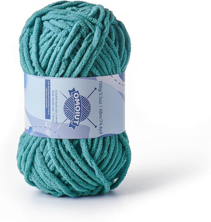 Chunky Chenille Yarn for Crocheting，Baby Yarn for Crocheting Soft Blankets，Bulky Yarns for Crochet Amigurumi，100g (74.3yds) Fluffy Velvet Yarns for Hand Knitting (Deep Cyan)