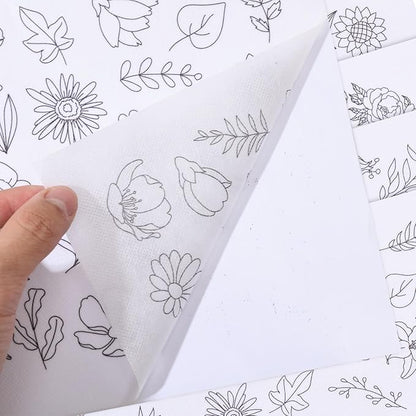 ORIGACH 4 Sheets 105 Pcs Water Soluble Embroidery Patterns Stabilizers - Pre-Printed Floral, Flowering Shrubs & Leaves Designs - Stick & Stitch Embroidery Paper for Hand Sewing Lovers