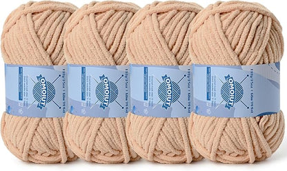 4 Pack Chunky Chenille Yarn for Crocheting，Baby Yarn for Crocheting Soft Blankets，Bulky Yarns for Crochet Amigurumi，400g (297yds) Fluffy Velvet Yarns for Hand Knitting (4 Apricot)