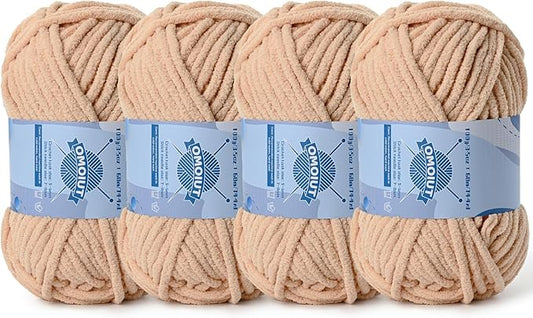 4 Pack Chunky Chenille Yarn for Crocheting，Baby Yarn for Crocheting Soft Blankets，Bulky Yarns for Crochet Amigurumi，400g (297yds) Fluffy Velvet Yarns for Hand Knitting (4 Apricot)