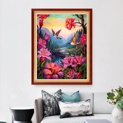 Dimensean Stamped Cross Stitch Kits Full Range of Embroidery Patterns Starter Kits for Beginners Adult DIY Cross Stitches Needlepoint Kits 11CT-Hummingbird Flowers 16x20 inch