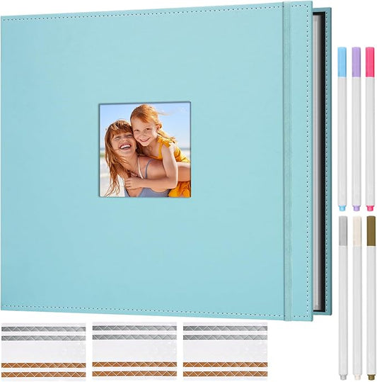 Hiwhy Scrapbook Photo Album, 3 Ring 12"x12" DIY Photo Album, Memory Scrapbook with 30 Sleeves 60 Pages, Perfect for Wedding, Travel, Family, Turquoise Blue