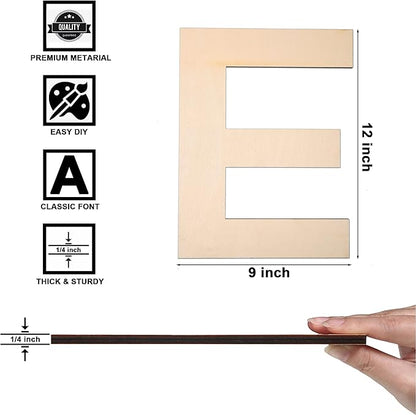 12 Inch Wooden Letter E, 1/4 Inch Thick Large Unfinished Wood Letter for DIY Crafts Home Wall Decor