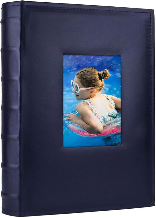 Vienrose Photo Album 4x6 300 Photos with Memo Area Leather Cover Large Capacity Slip-in Pictures Book for Wedding Baby Vacation, Blue