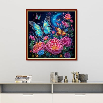 Findvoor Stamped Cross Stitch Kits for Beginners Full Range of Cross Stitching Embroidery Pattern for Adults, 11CT DIY Needlepoint Embroidery Starter Kits-Butterfly Flowers 17.7x17.7 inch