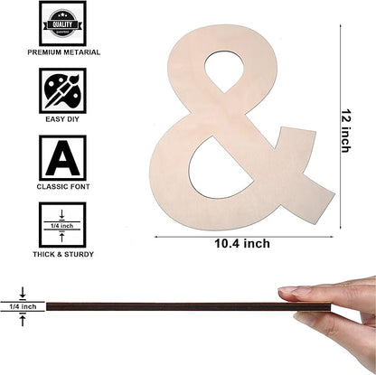 12 Inch Wooden Symbol &, 1/4 Inch Thick Large Unfinished Wood Letter for DIY Crafts Home Wall Decor