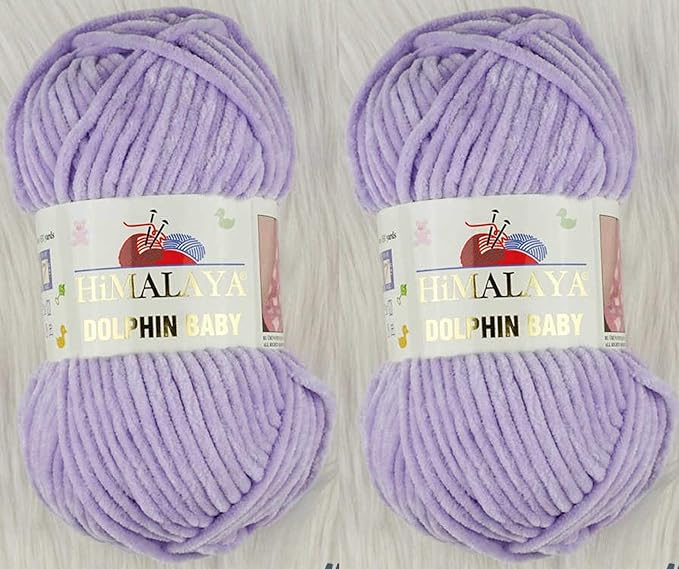 2 Skein/Pack Himalaya Dolphin Baby Chenille Yarn, Each Ball 100 gr (3.5 oz), 120 m (132 Yards), 100% Polyester, Super Bulky Baby Blanket Velvet Amigurumi Yarn, 80305 - Lavender