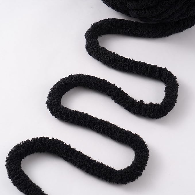 Black Jumbo Chunky Chenille Yarn for Crocheting, Thick Plush Yarn for Hand Knitting Blankets, Super Soft Bulky Yarn for DIY Projects, 2 Jumbo Pack
