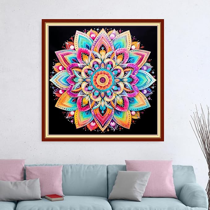 Dimensean Stamped Cross Stitch Kits Full Range of Embroidery Patterns Starter Kits for Beginners Adult DIY Cross Stitches Needlepoint Kits 11CT-Colorful Mandala 18x18 inch