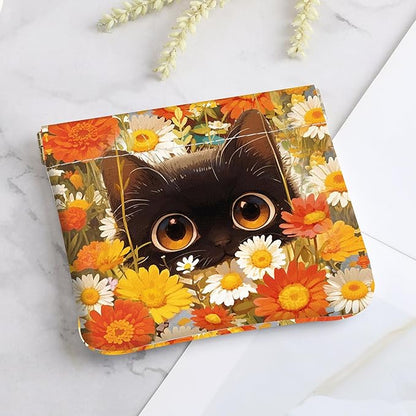 2Pcs PU Leather Small Squeeze Coin Purse Pouch Mini coin Bag Unique And Cute Wallet Cosmetic Bags Change Bag For Women Girls Men （Flowers and Cats 3