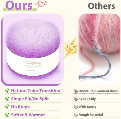 Coopay Ombre Yarn for Crocheting and Knitting - 4 Pack Dual Gradient Yarn Cake with Plush of 100g/3.52oz - 190m/207yds - 38% Wool, 40% Nylon, 22% Acrylic for Sweaters, Hats, Scarves (Star Tulle)