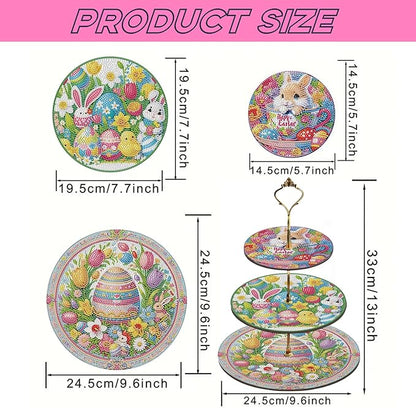 Three-Tier Diamond Painting Wooden Cake Stand DIY Sunflower Diamond Painting Cupcake Towel-Lined Tiered Tray Reusable Pastry Stand (Easter)