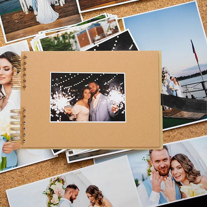 PATIKIL Scrapbook Photo Albums, 8x12 Inch 80 Pages Hardcover Scrapbooking Book DIY Album Supplies Kit with Sticker Ribbon for Gift Journal Memory Book Wedding Anniversary, Khaki, 2 Pcs