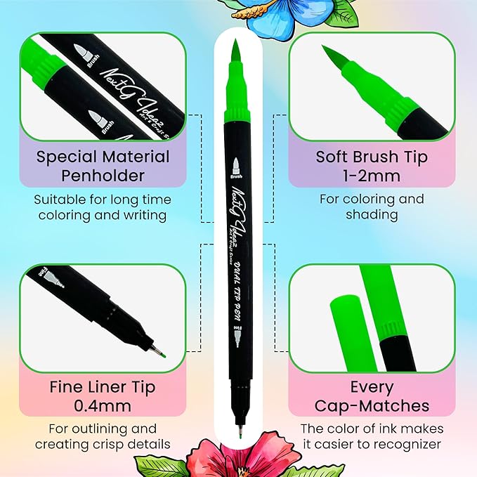 NextG Ideaz Dual Tip Brush Art Marker Pens, 80 Unique Bright Color, Water-Based Ink, Fineliner & Brush Tip Pens for Arts Lovers Coloring Drawing Book, Calligraphy Writing, Sketching and Doodling