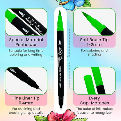 NextG Ideaz Dual Tip Brush Art Marker Pens, 80 Unique Bright Color, Water-Based Ink, Fineliner & Brush Tip Pens for Arts Lovers Coloring Drawing Book, Calligraphy Writing, Sketching and Doodling