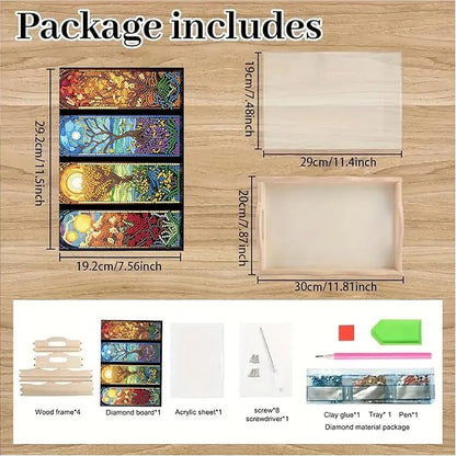 DoxQcs DIY Diamond Art Wooden Tray Kit Easter Food Tray with Handle Diamond Painted Table Decoration Tray for Breakfast Bar Dinner Table Diamond Art Painting for Beginners-#15-Four Seasons Scenery