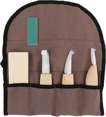5pcs Wood Carving Tools Set, 5 in 1 Whittling Wood Carving Kit for Spoon Carving Woodworking with Canvas Bag