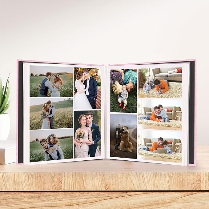 Aenbuslm Photo Album Self Adhesive Pages for 4x6 5x7 8x10 Pictures Scrapbook Magnetic Photo Albums with Sticky Pages Books with A Metallic Pen for Baby Wedding Family 13.2x12.8 Pink 40 Pages