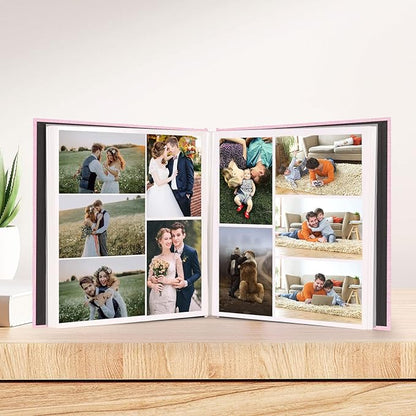 Aenbuslm Photo Album Self Adhesive Pages for 4x6 5x7 8x10 Pictures Scrapbook Magnetic Photo Albums with Sticky Pages Books with A Metallic Pen for Baby Wedding Family 13.2x12.8 Pink 40 Pages