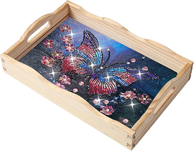 DIY Diamond Art Wooden Tray Kit, Food Tray with Handle Diamond Painted Table Decoration Tray, for Breakfast, Bar Dinner Table Diamond Dots Gem Painting Art Set for Beginners-#26-2PC