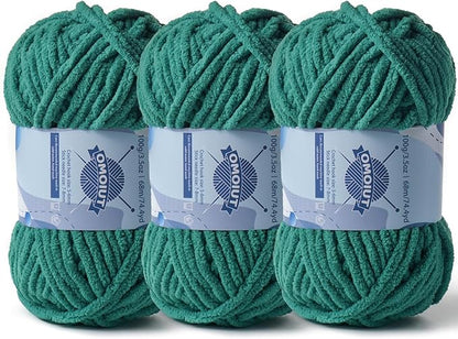Chunky Chenille Yarn for Crocheting，Baby Yarn for Crocheting Soft Blankets，Bulky Yarns for Crochet Amigurumi，3×100g (3×74.3yds) Fluffy Velvet Yarns for Hand Knitting (3 Dark Green)