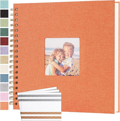 Scrapbook Photo Album 10x10 Inches 80 Pages Hardcover Kraft Paper Linen Cover Scrap Book Memory Book DIY Scrapbook Albums for Wedding Baby Boyfriend Travel Anniversary Family, Orange