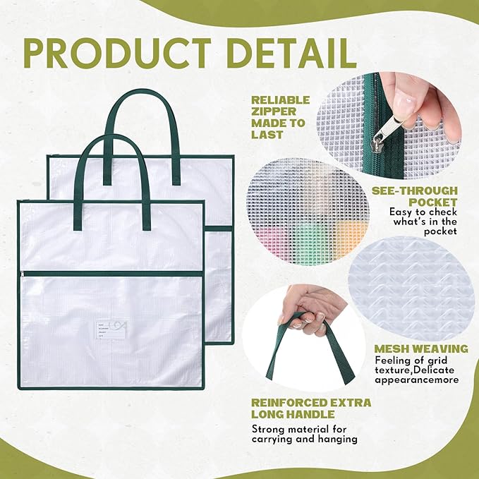 Feifeiya 2 Pack 13.8 Inch Sew Project Bag Quilting Embroidery Craft Organizer Storage Bag with Handle and Pocket Zippered with Tools for Art Craft Knitting Quilting Stitching