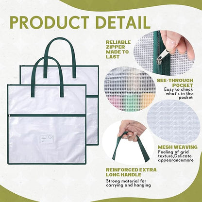 Feifeiya 2 Pack 13.8 Inch Sew Project Bag Quilting Embroidery Craft Organizer Storage Bag with Handle and Pocket Zippered with Tools for Art Craft Knitting Quilting Stitching