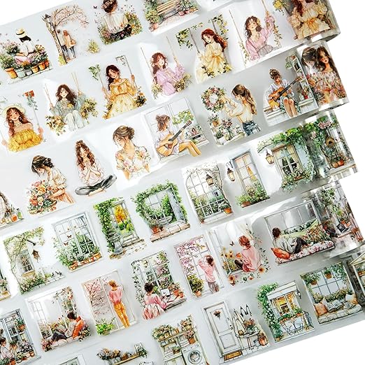 AuriicLeaf Spring PET Tape Set, 6 Rolls Pre-Cut Aesthetic Stickers for Scrapbooking, Journaling, DIY Crafts, and Collage Art