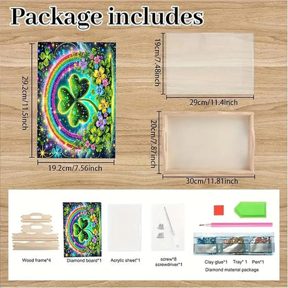 DoxQcs DIY Diamond Art Wooden Tray Kit Easter Food Tray with Handle Diamond Painted Table Decoration Tray for Breakfast Bar Dinner Table Diamond Art Painting for Beginners-#06-Rainbow Clover