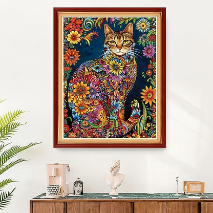 Funart Stamped Cross Stitch Kits for Beginners Full Range of Cross Stitching Preprinted Embroidery Kits for Adults, 11CT Embroidery Pattern Needlepoint Kits-Colorful Cat 16x20 inchs