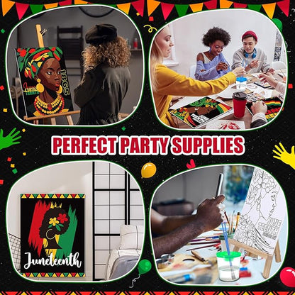 Sherr 140 Pcs 20 Set Pre Drawn Canvas Kit for Painting Craft Sip and Paint Kit for Adults Pre Printed Canvas Painting Favor for Virtual DIY Birthday Gifts Adult's Date Party(Juneteenth)