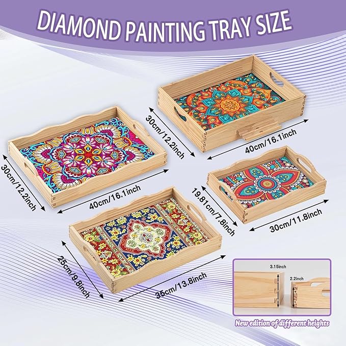 EWJRNSF Diamond Art Kits for Adults Wooden Serving Trays with Handles, 5D Diamond Painting Big Gem Arts and Craft Gifts Trays Decor Gift Home Decor (CP037-2)