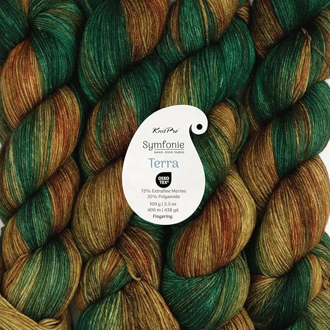 KnitPro Symfonie Hand Dyed Yarn | Extra Fine Merino Wool & Polyamide Blend for Knitting & Crocheting, Fingering Weight, Oeko-TEX Certified 400m, 100g Skein | Terra Variegated Himalayas
