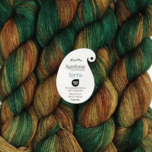 KnitPro Symfonie Hand Dyed Yarn | Extra Fine Merino Wool & Polyamide Blend for Knitting & Crocheting, Fingering Weight, Oeko-TEX Certified 400m, 100g Skein | Terra Variegated Himalayas