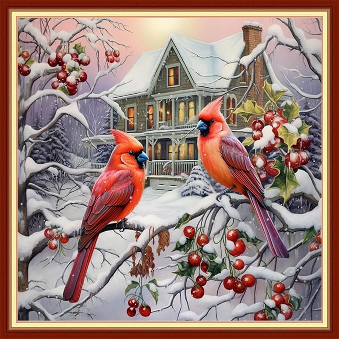 Dooxvey Cross Stitch Kits for Adults Stamped Full Range of Embroidery Starter Kits for Beginners 11CT Printed Cross Stitch Patterns Needlepoint Kits Stamped Crossstitch-Snow Scenery 18x18 inch