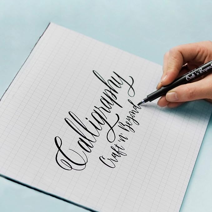 Craft 'n' Beyond Calligraphy Brush Pens Pack of 3 Small, Medium and Large Markers for Hand Lettering, Art Drawing, Sketching, Scrapbooking, Writing, Journaling - Beginner Kit with Fadeproof Black Ink