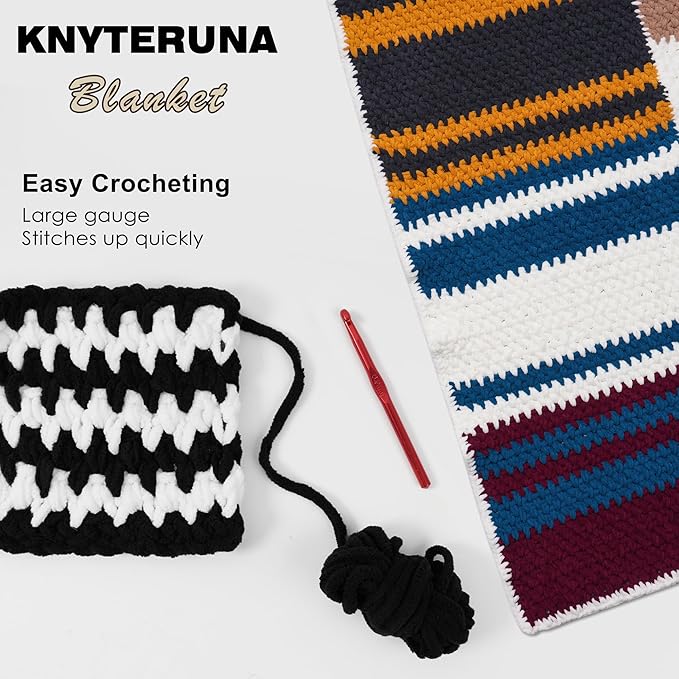 #6 Super Bulky Blanket Yarn for Crocheting - 4 Skeins(Each 10.5oz/300g, 220yds/201m), Chunky Chenille Thick Plush Big Soft Yarn for Crocheting Knitting Blankets, Black