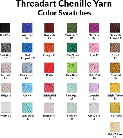 ThreadArt Chenille Yarn for Crocheting, Knitting, Amigurumi, Super Soft Plush Velvet Yarn - 50 Gram 60 yds #5 Fluffy Yarn Skeins - Pale Aqua 25