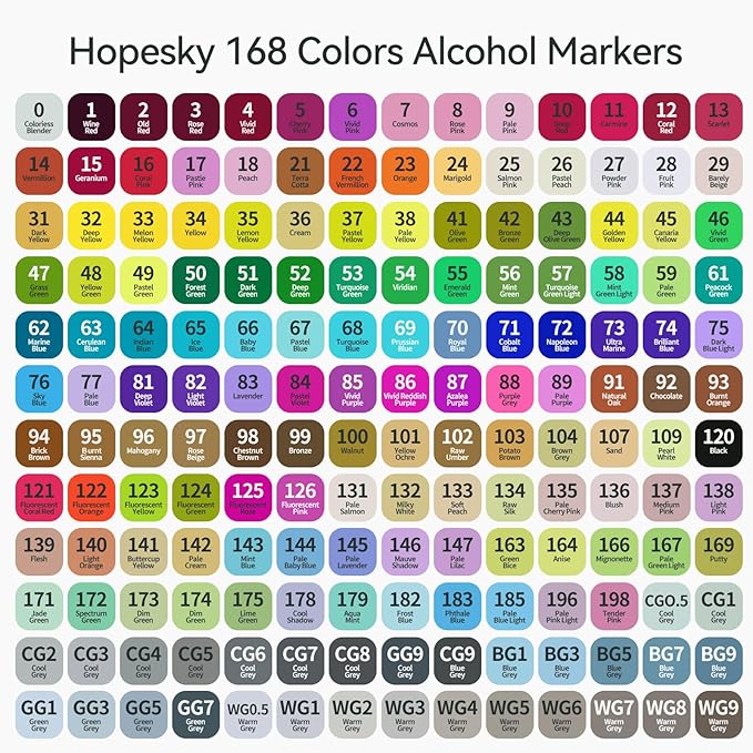 Hopesky 168 Colors Alcohol Markers - Dual Tip Permanent Art Markers Set for Coloring Drawing Painting, Fine and Chisel Tip Alcohol Based Pens with Carrying Case for Adult Artists