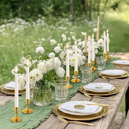 Vintage Gold Taper Candle Holders, Set of 12, Metal Taper Candlestick Holder for Dinner Room Table Centerpiece, Wedding Reception, Festive,Mantel Decoration, Home Decor (Titanium Gold)