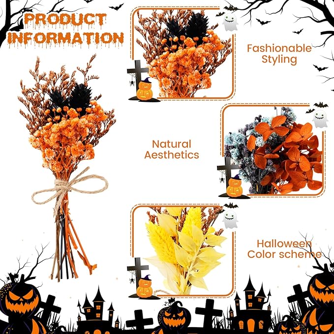 10/12/24/36 Pack Mini Dried Flowers for Vase Wedding Various Mini Bouquet Dried Small Wildflowers Natural Flowers Bulk for Crafts DIY Decor (12, Orange Black 2)