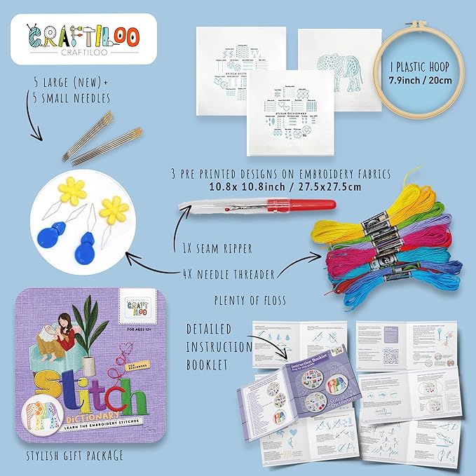 CRAFTILOO Embroidery Kit for Beginners Cross Stitch Kits for Beginners Needlepoint Kits for Adults Embroidery Kits for Adults Cross Stitch kit Elephant