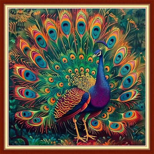 Joyhoor Stamped Cross Stitch Kits for Beginners Needlepoint Kits for Adults Embroidery Kits 11CT Counted Cross Stitch Kits Printed Embroidery Pattern-Colorful Peacock 18x18 inchs