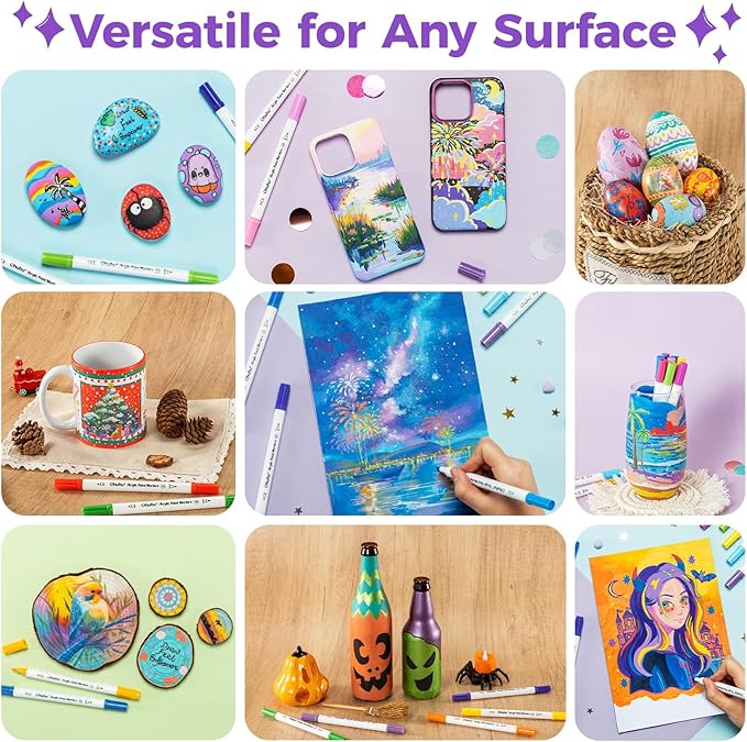 Ohuhu Acrylic Paint Markers Dual Tips: 36 Colors Fine & Dot Paint Pens High Opacity Acrylic Markers Waterproof Lightfast for Christmas Gifts Rock Painting 3D Prints Egg Wood Glass Ceramic DIY Crafts