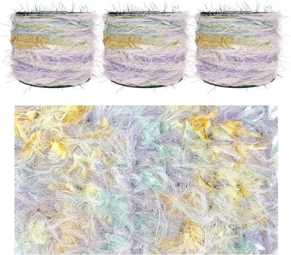 Artisanal Yarn Collection Multifiber Fancy Yarn for Knitting Crocheting Crafts DIY, Set of 3 Rolls (Romantic Feather)